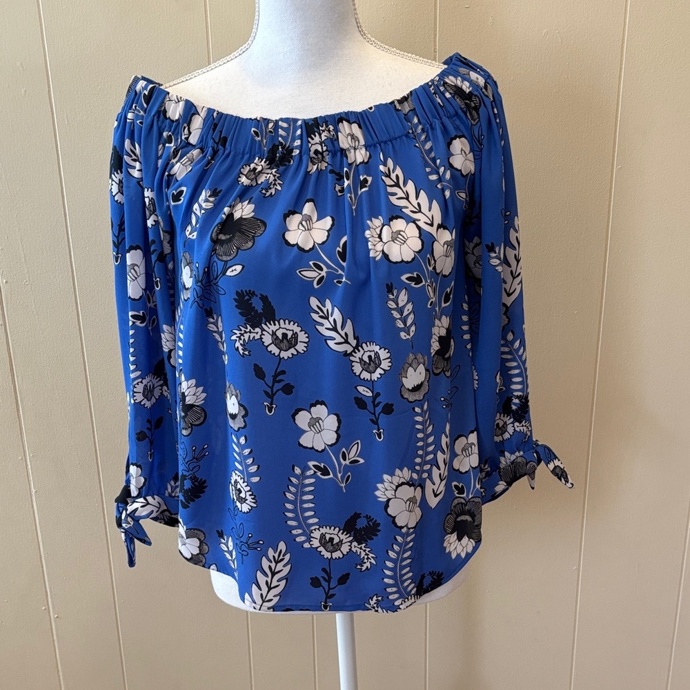 Express Blue Floral Off-Shoulder Blouse